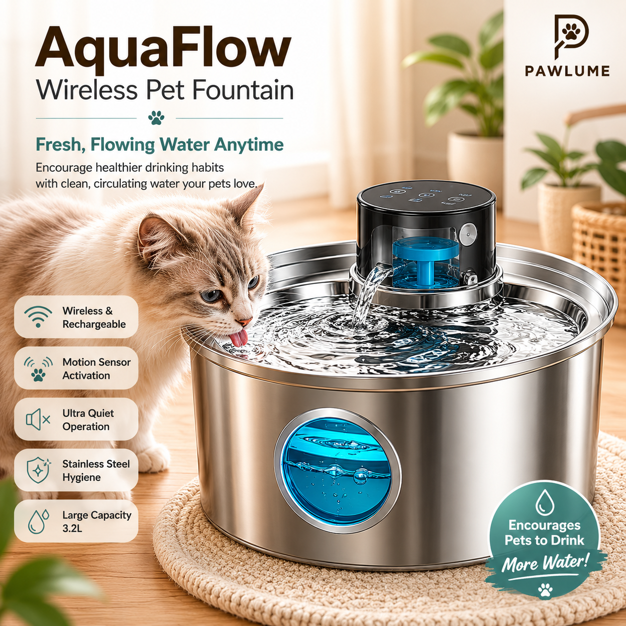 Pawlume AquaFlow Wireless Pet Fountain