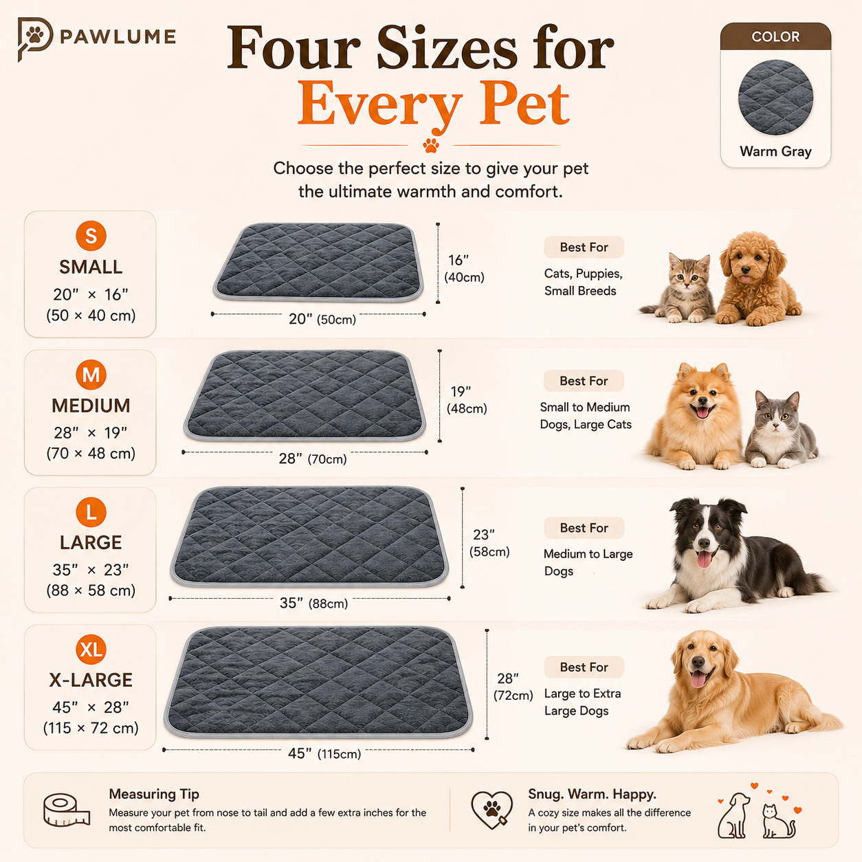 Pawlume WarmNest Self-Heating Pet Pad